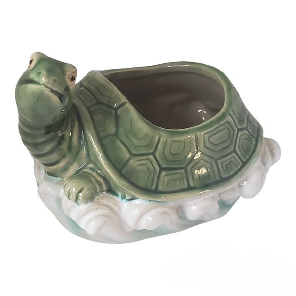 VTG Turtle Planter Kitschy Tortoise Glazed Ceramic Succulent Pot marked #B-174 - Picture 2 of 15